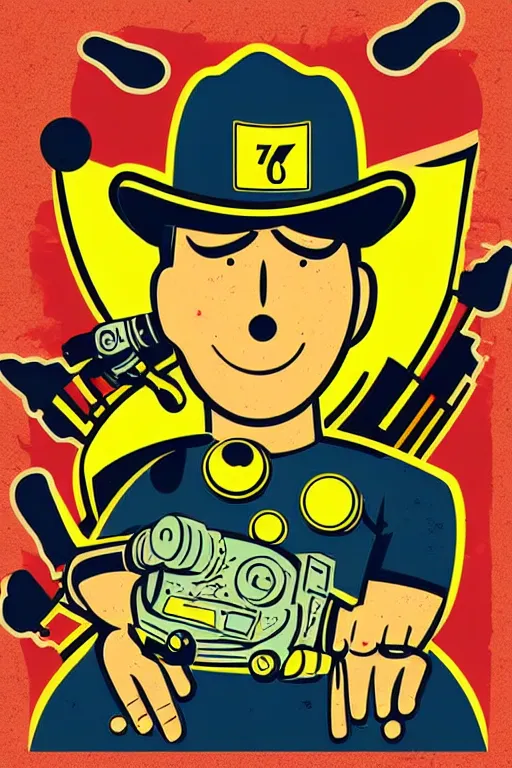 Image similar to fallout 7 6 retro futurist illustration art by butcher billy, sticker, colorful, illustration, highly detailed, simple, smooth and clean vector curves, no jagged lines, vector art, smooth andy warhol style