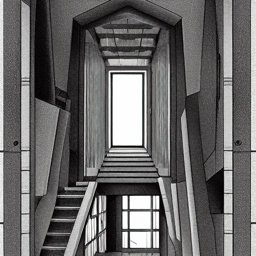 Prompt: a giant wolf in a huge bright maze of many doorways and lots of stairs, many doorways, inside MC Escher architecture, artstation, Junji Ito, epic composition