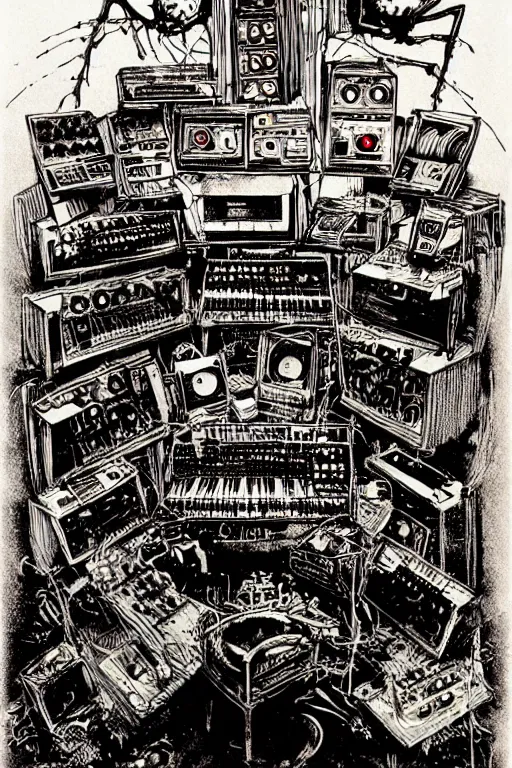 Image similar to synthesizer from hell by ralph steadman