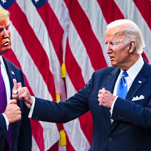 Image similar to 8k, dslr enhanced photo of Donald Trump punching Joe Biden