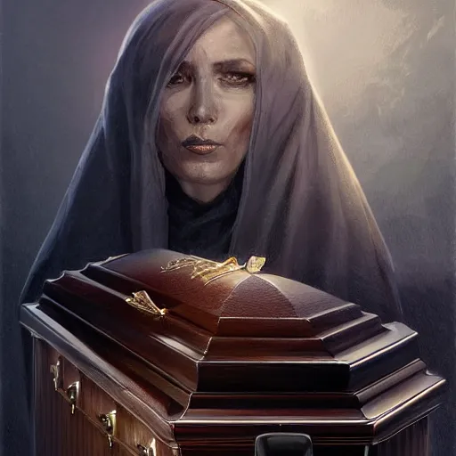 Image similar to putin on the coffin, death, funeral, portrait, highly detailed, full body, digital painting, trending on artstation, concept art, sharp focus, illustration, art by artgerm and greg rutkowski and magali villeneuve