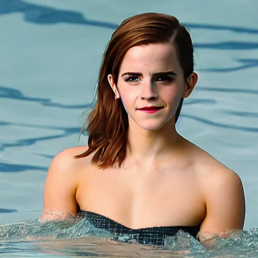 Prompt: emma watson wearing a swimsuit, swimming underwater, attractive curves, beautiful face, whole body visible, 4 k cinematic photo, hyperrealistic.