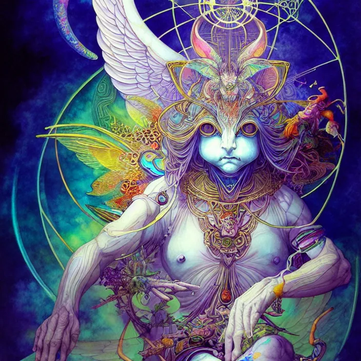 Image similar to psychedelic angelic big chungus by yoshitaka amano, and peter mohrbacher, ayahuasca, sacred geometry, esoteric art, watercolor