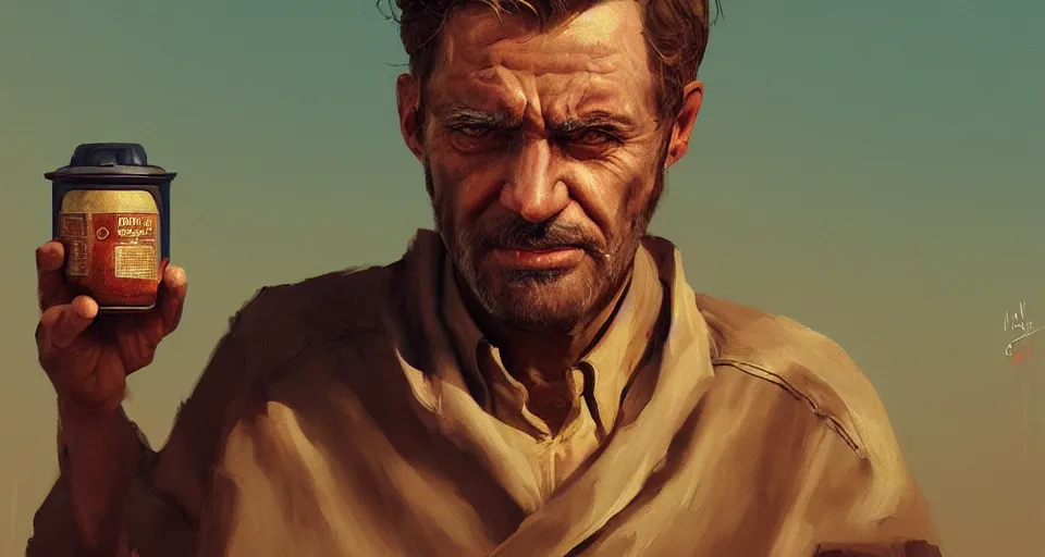 Image similar to a portrait of a man who sells me canteens warning me of the desert, artstation, cgsociety