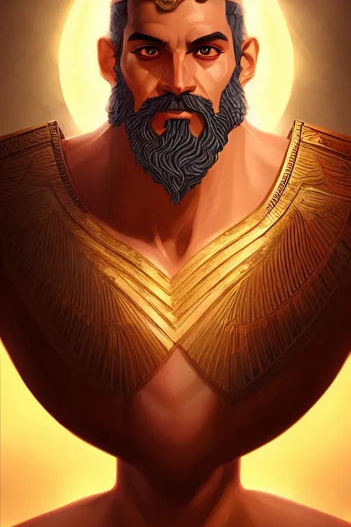 Prompt: the god zeus, egyptian setting, portrait, sharp focus, digital art, cgsociety, concept art, post processed, dynamic lighting, artstation, by emylie boivin, rossdraws and jazza