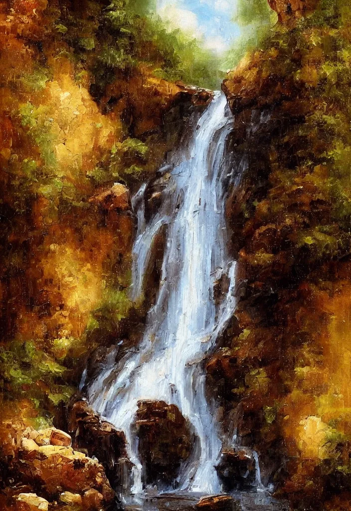 Image similar to a waterfall made out of chocolate by salvador dalli oil on canvas digital art.