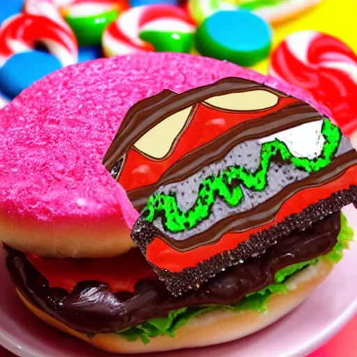 Prompt: a candy burger.