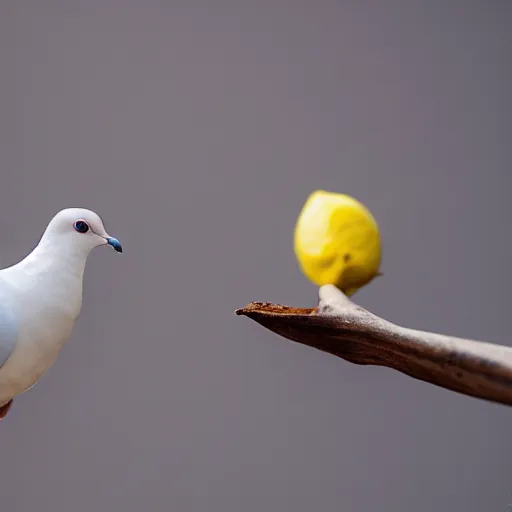 Image similar to a dove carrying a lemon, nature photography, 8k