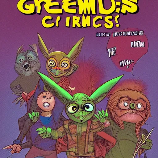 Image similar to comic book cover for a comic about gremlins,