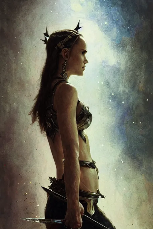 Prompt: natalie portman, legendary warrior, heroic fighter, dungeons & dragons, tattoos, decorative ornaments, battle armor, by carl spitzweg, ismail inceoglu, vdragan bibin, hans thoma, greg rutkowski, alexandros pyromallis, perfect face, detailed, sharply focused, centered, rule of thirds, realistic shading