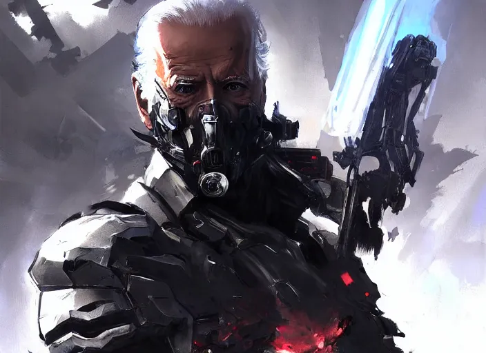 Image similar to joe biden from metal gear rising revengeance by greg rutkowski