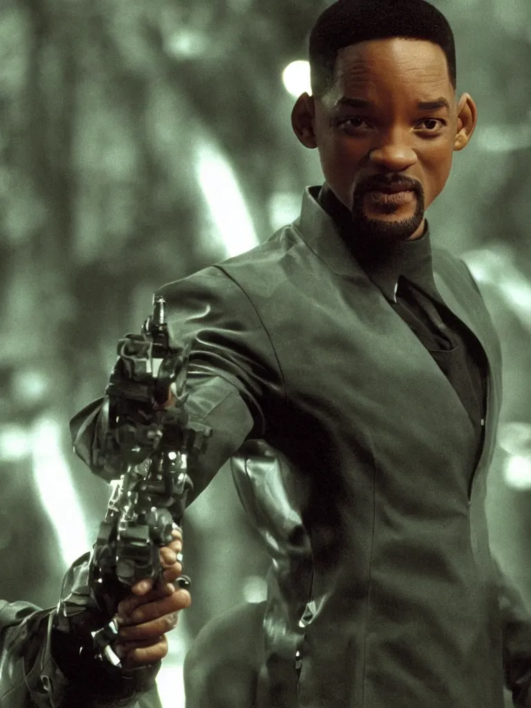 Image similar to Will Smith as Neo from the matrix