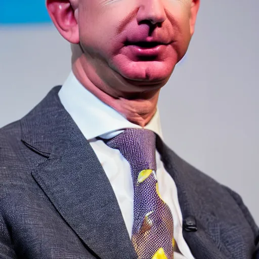 Prompt: Jeff Bezos wearing a wig, thick glasses, and a fake mustache pretending to be a construction worker