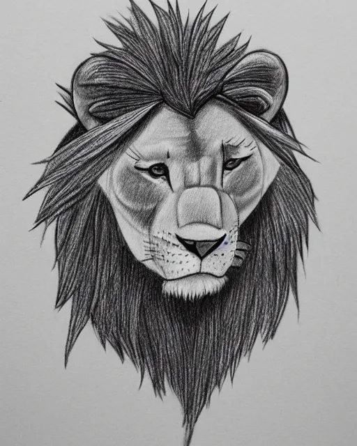 Image similar to a pencil drawing of an anthropomorphic lion wear a hoodie, head shot, by Pen Tacular