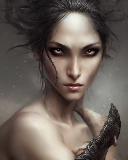 Prompt: beautiful women with oriental faces, character portrait, sharp, digital matte painting, art by luis royo, greg rutkowski, dramatic lighting, trending on artstation