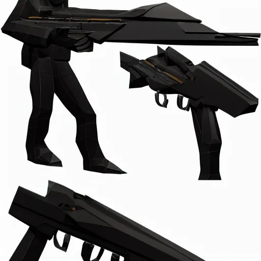 Image similar to low poly toon shading, double barrel shotgun, flat colors, low poly artstation