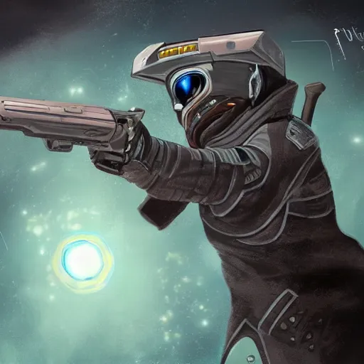 Image similar to Concept art of a space pirate pistol