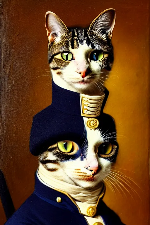 Prompt: portrait of a cat in uniform, victorian era painting, france, 1 8 th century, fantasy art, epic, 8 k, hdr, 4 k