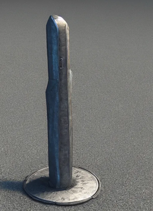 Prompt: highly detailed render of a futuristic metallic stele standing on the road made in unreal engine 4