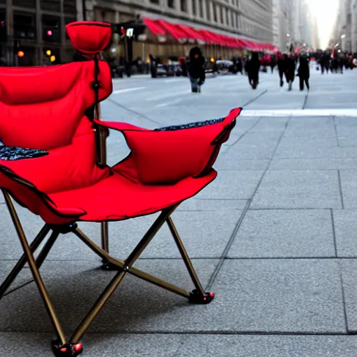 Image similar to a red camping chair in the middle fifth avenue.