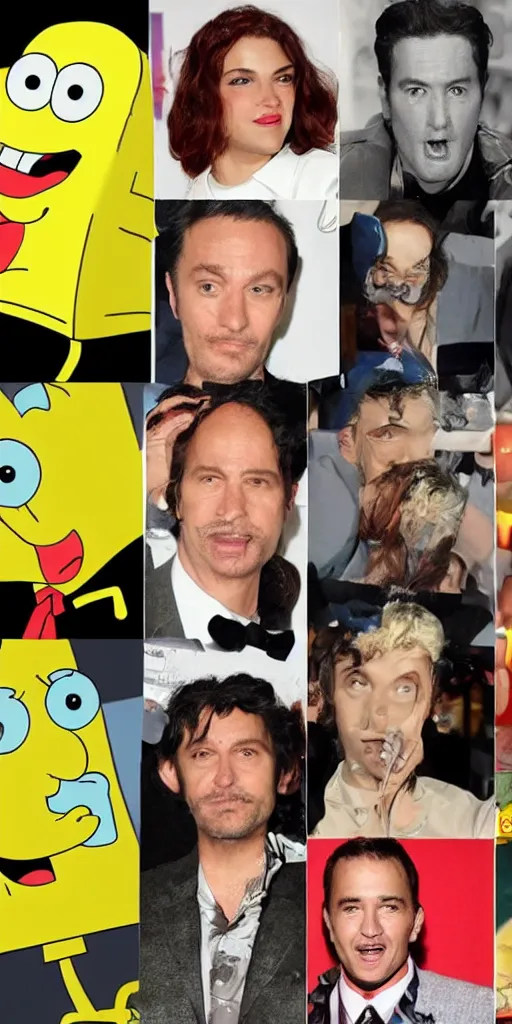 Prompt: Cinema celebrities looking like sponge bob.