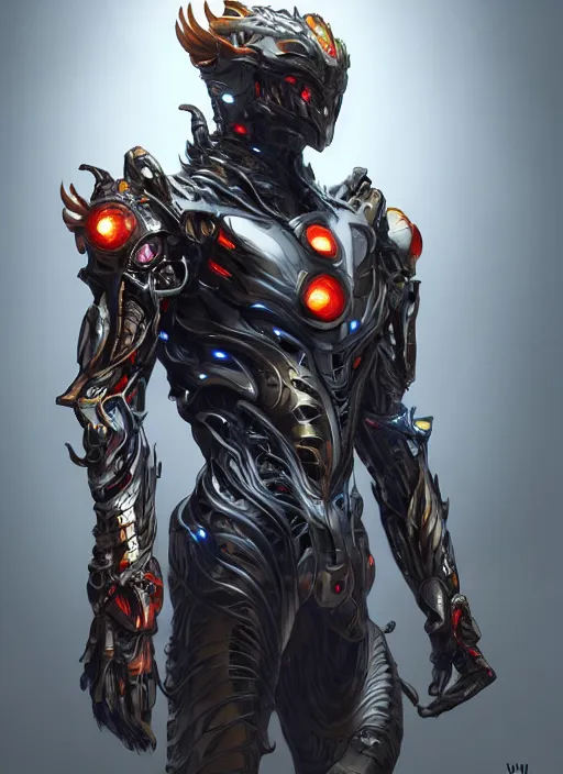 Image similar to the dragon man wearing a technological battle suit, aura of light, artificial intelligence, scifi, futuristic, highly detailed, trending on artstation, lee ji - eun, advanced technology, art by vitaly bulgarov and nivanh chanthara and lance wilkinson