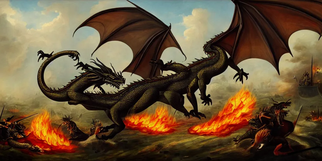 Prompt: dragon painting a historical battle, 8k