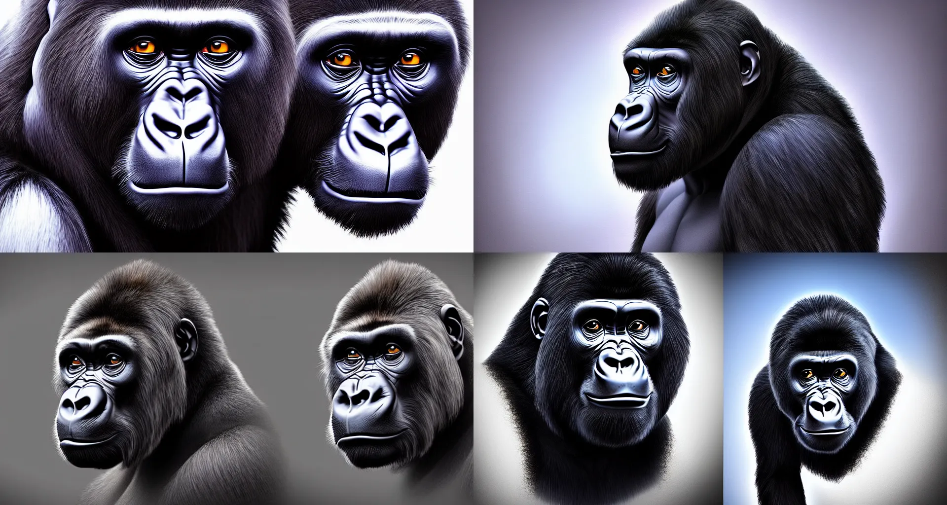 Prompt: a digital painting of a gorilla - dog hybrid, isolated, hyperealism, award winning, stunning, trending on art - sation, highly detailed, cinematic lighting, 8 k, hd