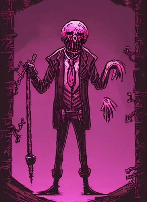Prompt: concept art of pink guy as boss in darkest dungeon, highly detailed, dark atmosphere, cosmic horror, body horror, lovecraft mythos, key character poster
