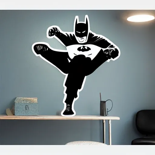 Image similar to die cut sticker of batman breakdancing, dripping paint