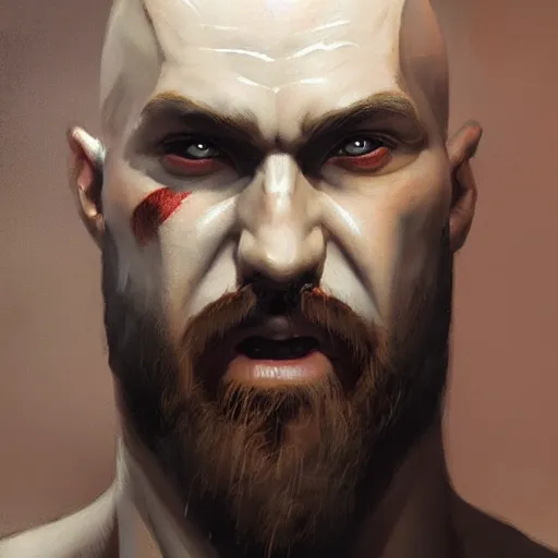 Prompt: oil painting of kratos with a juicy hair trending on artstation by greg rutkowski