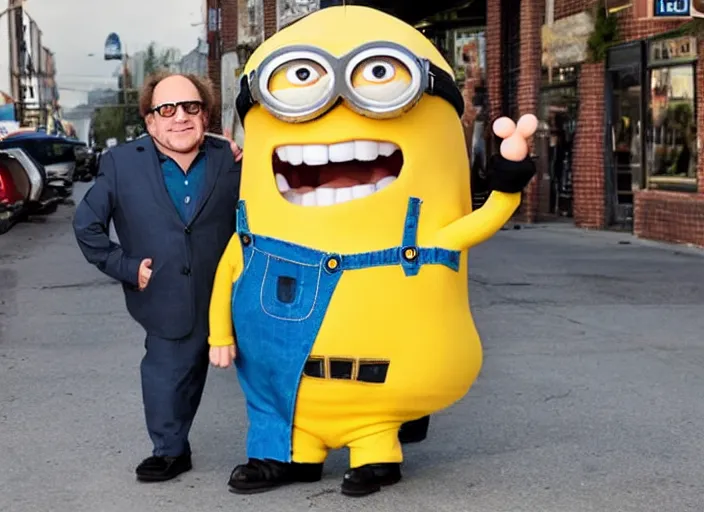 Prompt: Danny DeVito dressed in a minions costume, 8k, award winning photograph