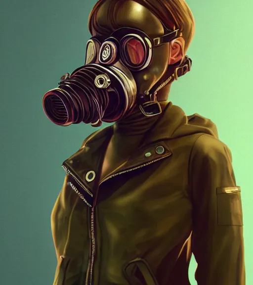 Image similar to a girl wearing a jacket, gas mask, punk outfit, highly detailed, digital painting, artstation, concept art, smooth, sharp focus, illustration