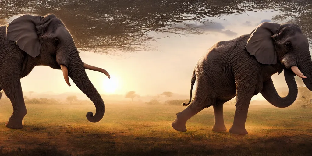 Prompt: Intricate detailed illustration, Automoton elephant roaming the plains of Tanzania, cinematic lighting, by Philip Hood, wide angle, volumetric light scattering, 8k, artstation, concept art,