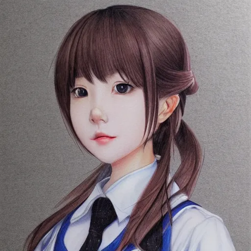 Image similar to a perfect, realistic professional digital sketch of a semirealistic schoolgirl, by pen and watercolor, by a professional Chinese Korean artist on ArtStation, on high-quality paper