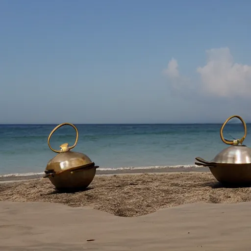 Image similar to two oval-shaped woks on the beach