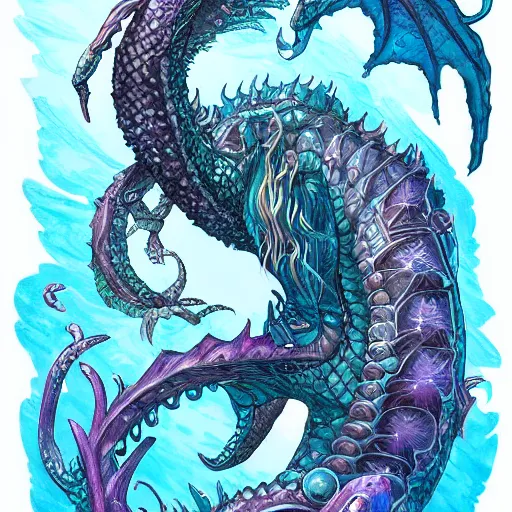 Image similar to underwater sea dragon full body, d & d style, trending on artstation, colorful, intricate, highly detailed art by ilse gort and yugin maffioli