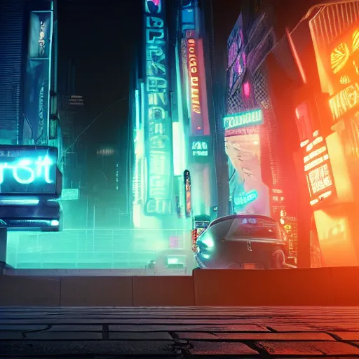 Prompt: ghost under a sheet floating over futuristic metropolis sidewalk, at night, bright neon city lights, blade runner, trending on artstation, matte finish, volumetric lighting, 8k, 4k