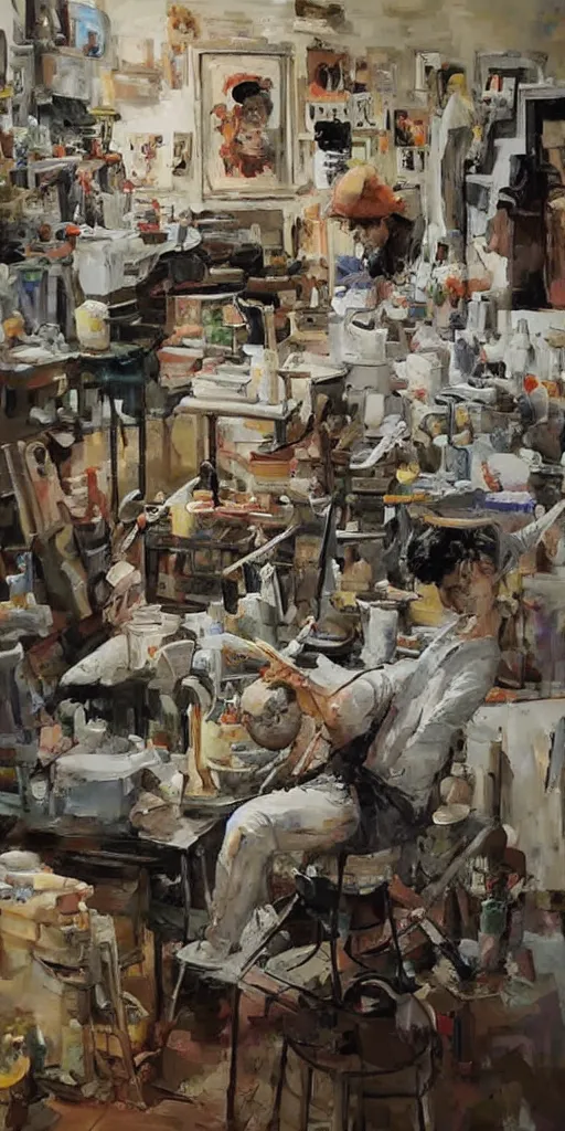 Image similar to oil painting scene from the sculptor's studio by kim jung gi