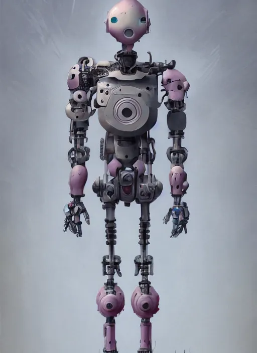 Image similar to detailed full body concept art illustration pastel painting of a robot holding a flower, ultra detailed, digital art, octane render, dystopian, micro detail, 4k