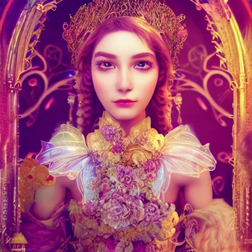 Image similar to portrait of princess, beautiful, attractive, glowing, ornate and intricate, jaw dropping, dynamic lighting, colorful, fairy tale, intricate and detailed, 4 k octane render