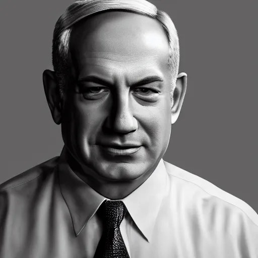 Image similar to supermodel benjamin netanyahu, model photography, dynamic lighting, highly detailed, sharp focus, grayscale, professional