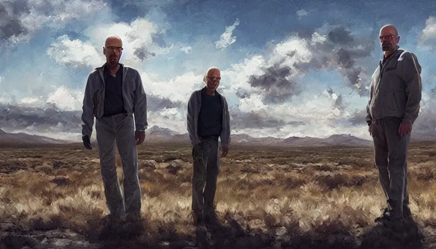 Image similar to concept art of breaking bad, for aaa game, cinematic shot, oil painting by jama jurabaev, extremely detailed, brush hard, artstation, high quality, brush stroke