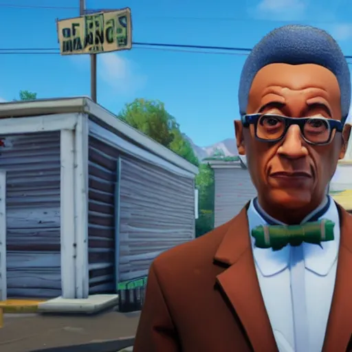 Prompt: Gus Fring in fortnite, unimpressed