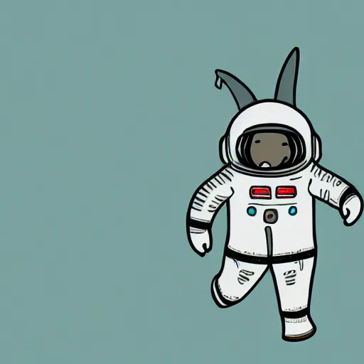 Prompt: cute Shark astronaut walking in barren white desert at night, illustration