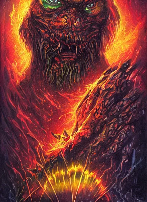 Image similar to monsters ,amazing, lasers, explosions, fire, digital art, fantasy, magic, trending on artstation, ultra detailed, professional illustration,chalk, poster artwork by Basil Gogos , clean