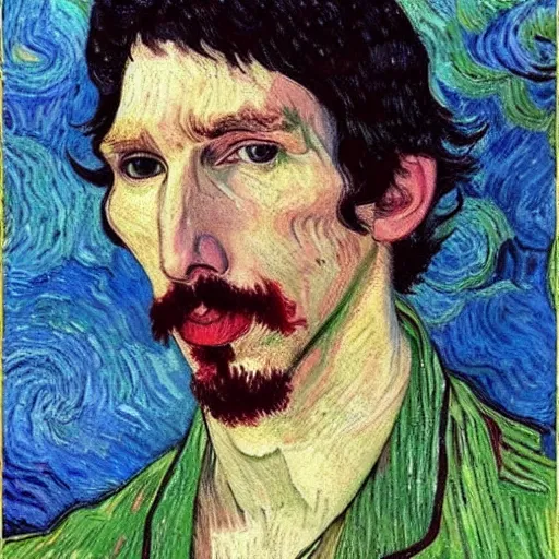 Image similar to body portrait of adam driver as a florist, long shot, painted by van gogh and gauguin