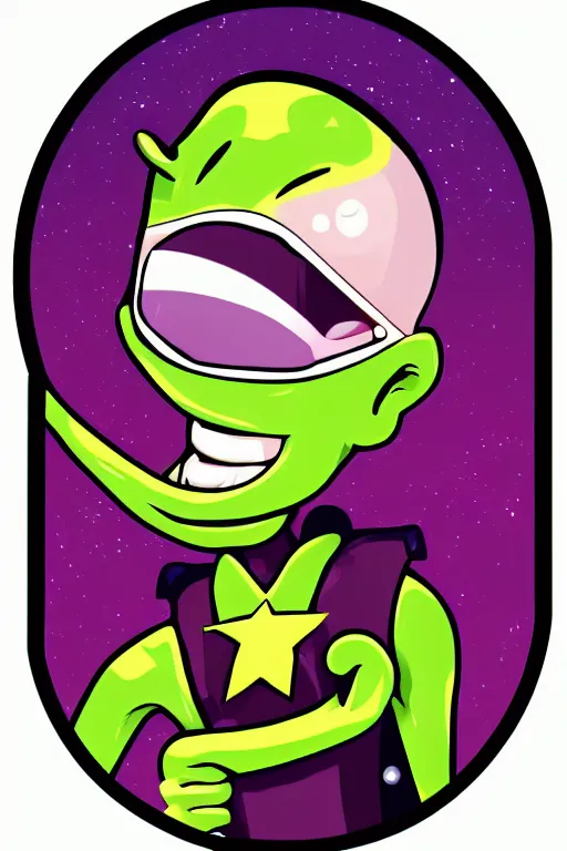 Image similar to rockstar alien, art by brian miller, sticker, colorful, illustration, highly detailed, simple, smooth and clean vector curves, no jagged lines, vector art, smooth