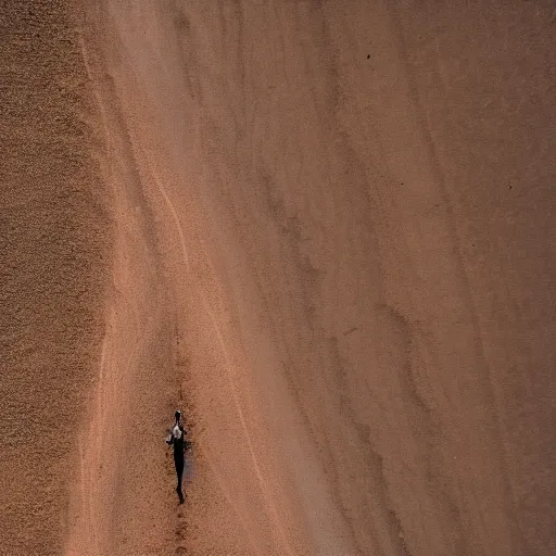 Image similar to satellite view of a man running on an abandoned road in a desert