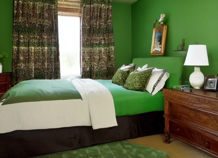 Image similar to bedroom with horse statues green and brown trim